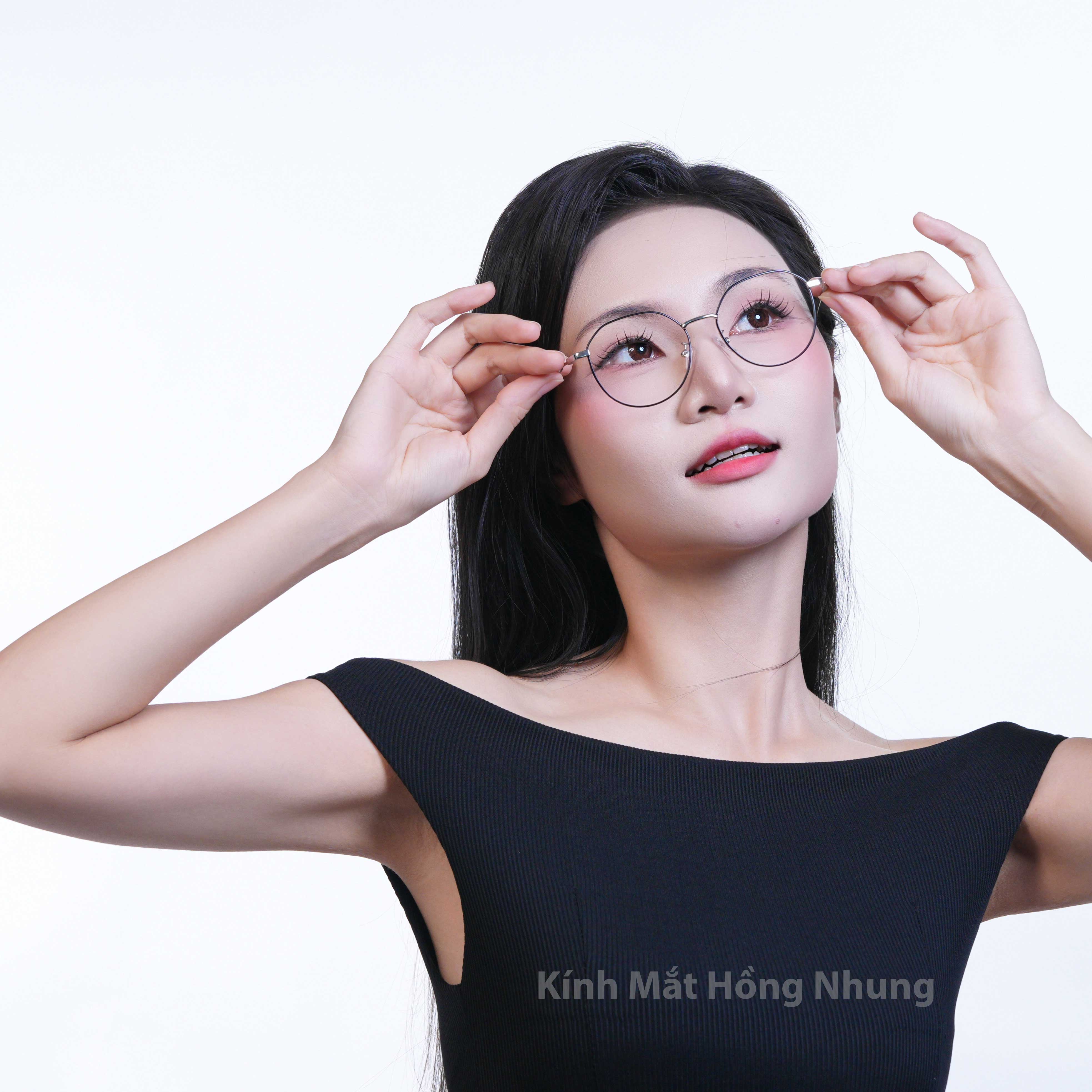 Gọng kính nữ lục giác chất liệu kim loại hợp mặt vừa và nhỏ tròng kính chống Uv400 cao cấp mã M17